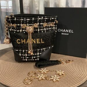 Black Tweed Mini Bucket Bag